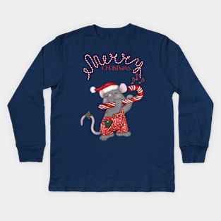 Christmas Santa Mouse Tunes Kids Long Sleeve T-Shirt